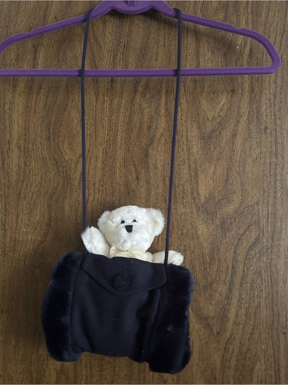Kids Plush Teddy Hand Muff Crossbody - Navy